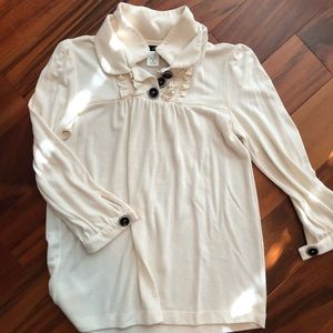 Zinc Womens Ruffles Collared 3/4 Sleeve Pullover Button Blouse Top Cream Medium